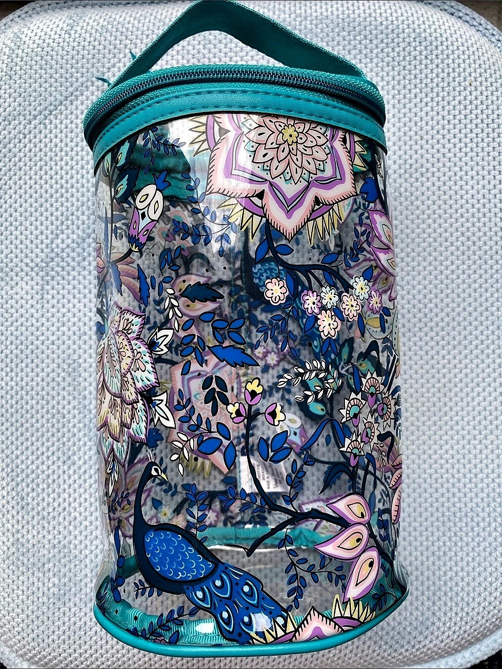 Vera Bradley Clear Cosmetic Bag Peacock Garden Blue & Pink